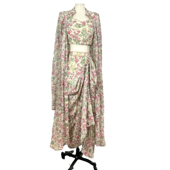 Paulmi & Harsh Draper Skirt Crop Kimono 3 Peice Set Large - Picture 1 of 6